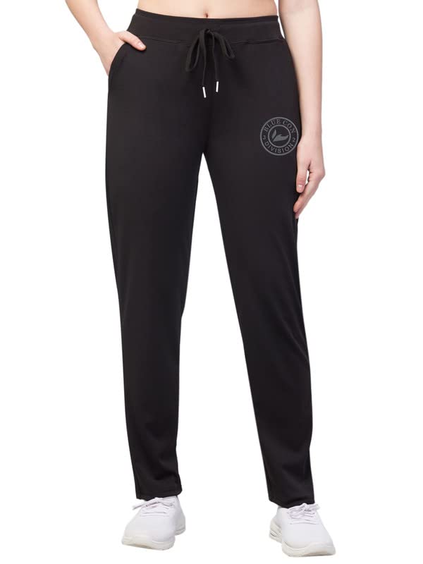 Image of BLUECON Women's Plain Solid Regular Fit Straight Leg Open Bottom Polyester Track Pant /Plazo Pant with Brand Logo