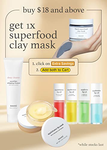 Nooni Black Superfood Clay Mask | Wash-Off Clay Mask | Korean Skincare, Cruelty-Free, Gluten-Free, Paraben-Free #TOP5