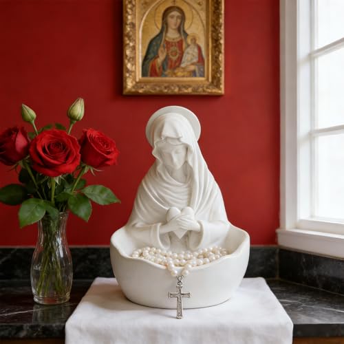Estatua Virgen María Porta Rosario en Resina Blanca miniatura 7