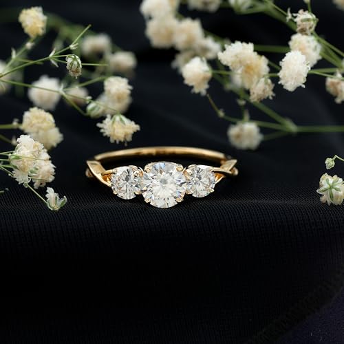 Certified Moissanite 3 Stone Engagement Ring, D-VS1 Quality, Diamond Moissanite Past Present Future Ring for Women2