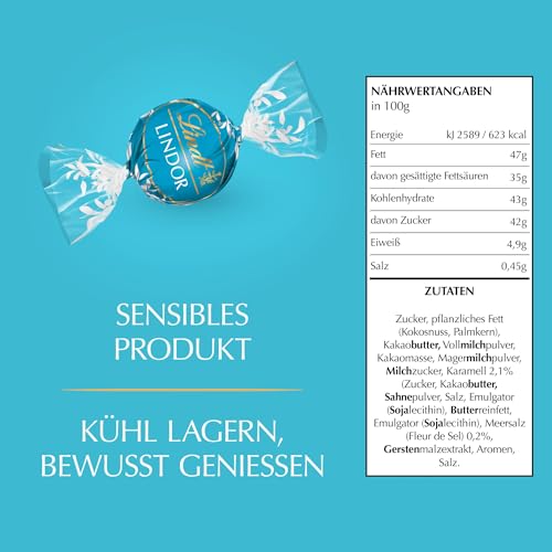 Lindt LINDOR Schokoladen Kugeln Salted Caramel | 1 kg Beutel, wiederverschließbar| 78 Schokoladen Kugeln | Milch-Schokolade mit einer Füllung aus Salz-Karamell | Großpackung, Pralinen-Geschenk