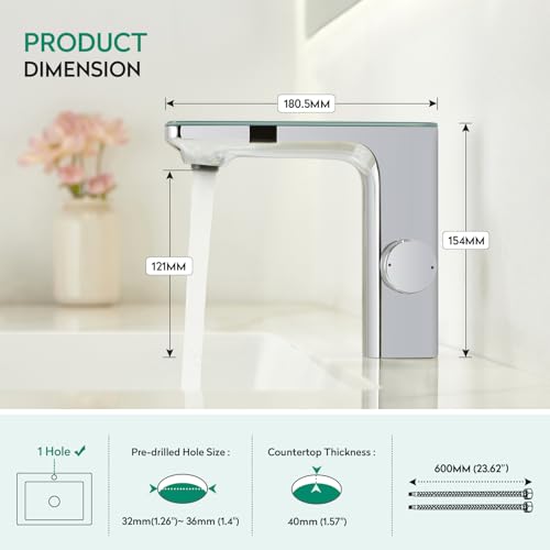 CREA Infrarot Sensor Wasserhahn Bad, Automatische Berührungslose Mischbatterie Bad, Armatur Waschbecken mit Sensor, Chrom