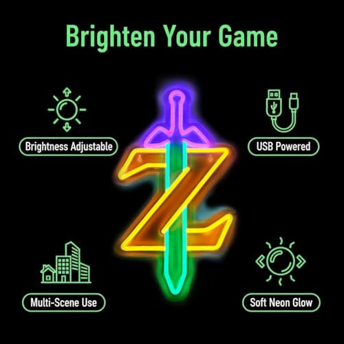 Image of Neon Sign LED Light, Master Sword LED Sign for Gaming Room Decor Gamer Gifts for Game Room Wall Bedroom Decor LED Neon Light for Game Fans (Yellow Z)