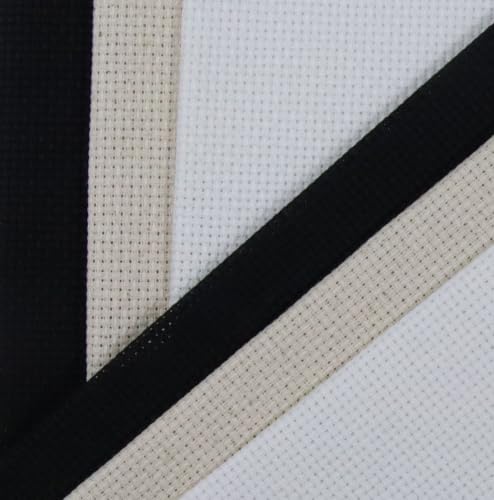 Image of KCS 4 /6 pc of 12 inch x 18 inch(30cmx45cm) 16 Count Cotton Aida Cloth Cross Stitch Fabric (6 pc,White+Oatmeal+Black)