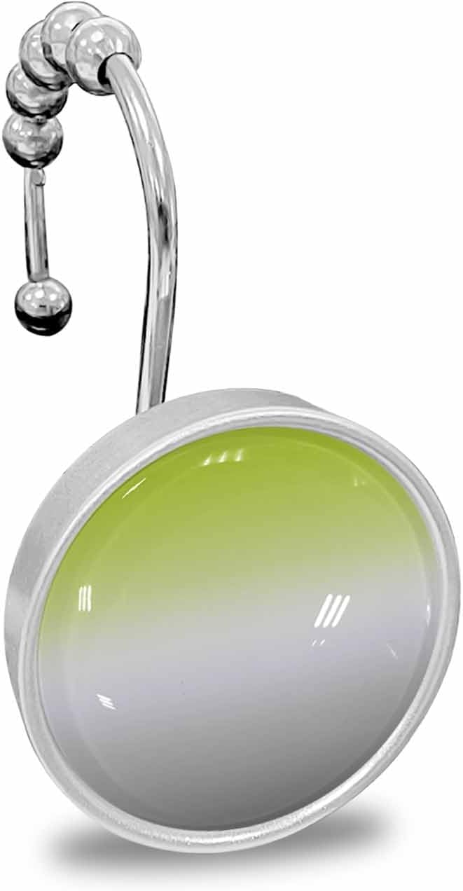 Shower Curtain Hooks 12 Pcs Abstract Green and Grey Gradient Stainless Steel Rust Proof Rolling Shower Curtain Rings, Decorative Shower Curtain Hooks Hangers for Bathroom