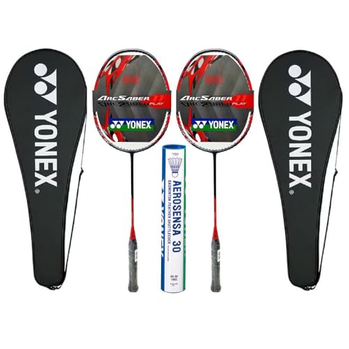 2X Yonex Arcsaber 11 Play Pre Strung Baminton Racquet, Grayish Pearl Bundled with Yonex Aerosena 30 Feather Shuttlecock