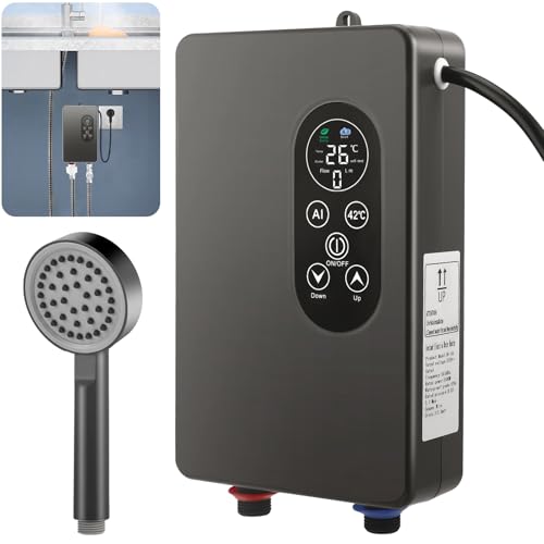 Chauffe-eau électrique instantané 5500 W 220 V - Mini chauffe-eau instantané - Kit de douche avec douchette - Affichage LED de la température - Pour douche, salle de bain, cuisine