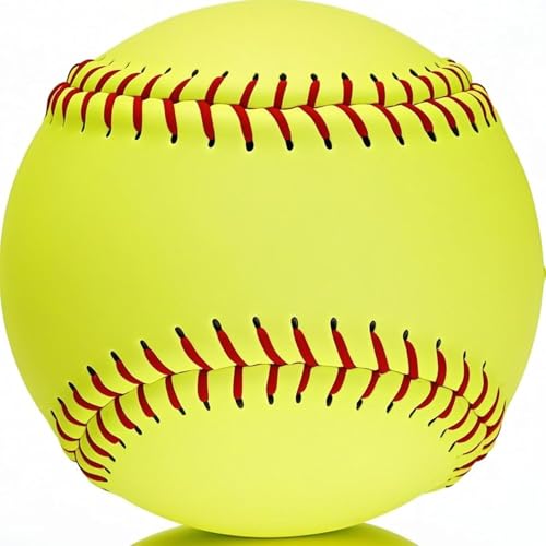 OMYOPY Yellow Sports Fastpitch Softballs 11 Practice Softball Balls Unmarked & Leather Covered Training Ball for Games Practice and Training