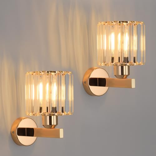 ANWIO Wall Lights Bedroom Wall Lights Gold Wall Light for Living Room E27 Wall Light Shade Ceiling Morden Crystal Wall Ceiling Light Indoor Crystal Wall lamp(2 PCS E27 Base NO Bulbs)