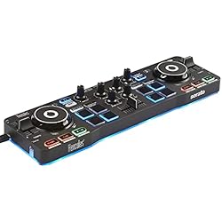 Hercules DJControl Starlight - Controladora DJ USB portatil de 2 pistas y 8 Pads, software Serato DJ Lite, para PC y MAC