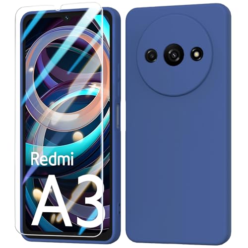 BUTISHIYU Funda para teléfono móvil Compatible con Xiaomi Redmi A3 4G Funda de Silicona + película Protectora, Fina y Suave TPU Funda Protectora para Xiaomi Redmi A3 4G - Azul