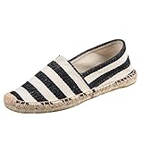  Minetom Espadrilles Mixte Unisexe Vintage Plat Slip-on Chaussures D\'Été Homme Femme Mode Confort Antidérapant Rayé Lin Toile Cousue Loafers Noir EU 40