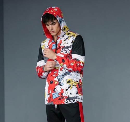 Image of Screenshotbrand Lightweight Hooded Water Resistant Windbreaker - Zip-up Fashion Map Print Rain Jacket