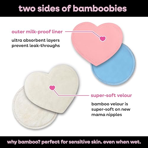 Image of Bamboobies Nursing Pads, Ultra-Soft Velour, Reusable, Washable & Leak-Proof, 6 Ultra-Thin and 6 Overnight Pads for Breastfeeding