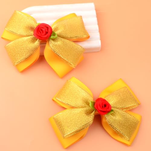 2 unidades Pinzas de cabello con moños princesa amarillo rosa para mujer, accesorios para disfraz de cumpleaños y Halloween miniatura 6