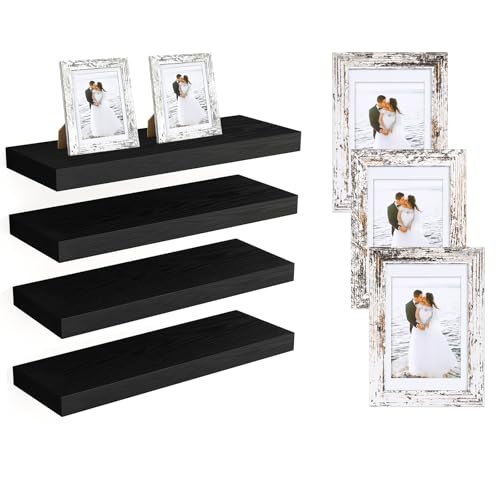 Fixwal Home Decor Bundle: Rustic Wood Floating Wall Shelves (Set