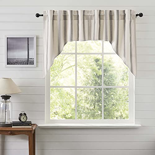 VHC Brands Grace Grain Sack Stripe Classic Swag Set of 2 36x36x16 (Classic)