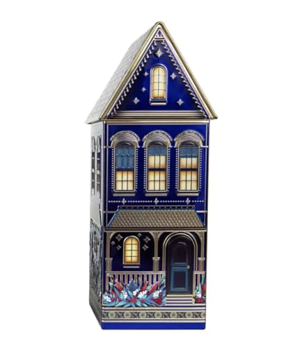 The Silver Crane Co Winter Festive Houses Speculoos Cookies, 345g (Speculoos House Cookies in Blue Tin)