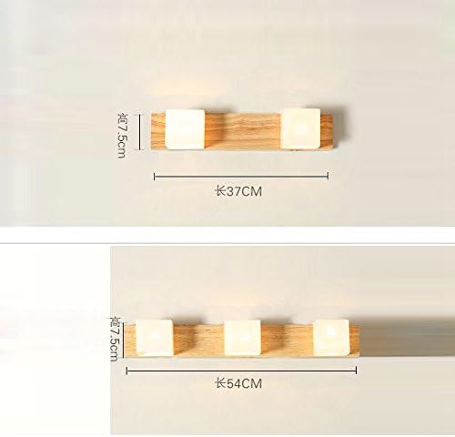 Miniatura 4 de Espejo de madera con cabeza giratoria frontal, aplique de pared con base de madera, cubo de vidrio blanco, pantalla de baño, lámpara de pared para