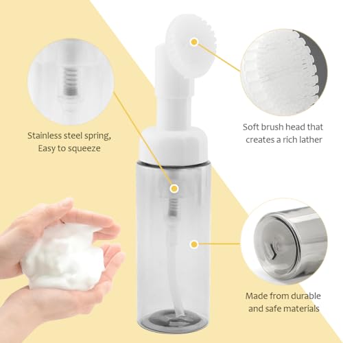 4pcs Foaming Soap Dispenser with 12 Compressed Facial Sponge, 60ml Facial Cleanser Foaming Bottle Mousse Foaming Soap Pump Container for Hand Soap, Body Washes, Shampoo3