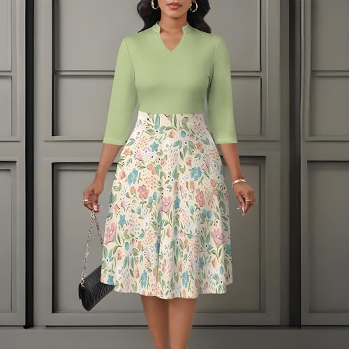 Image of PinkPatty Women's Casual A-line Midi Dresses 3 /4 Sleeve V Neck Fit and Flare Dress with Pockets