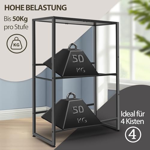 GOI Getränkekistenregal für 4 Kisten mit Ablage, Getränkeregal aus Metall, Kistenregal mit Höhenverstellbaren Kunststofffüßen, Bierkisten Regal für Garage, Küche, Schlafzimmer und Weinkeller