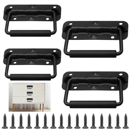 sinzau Poignée de Coffre, 4 Pièce Poignée De Boîte, Poignées Pliantes à Ressort, 2 pièces de 100 mm et 2 pièces de 120 mm, Poignées Pliantes à Ressort avec Poignée, Poignées de Caisse Pliantes, Noir
