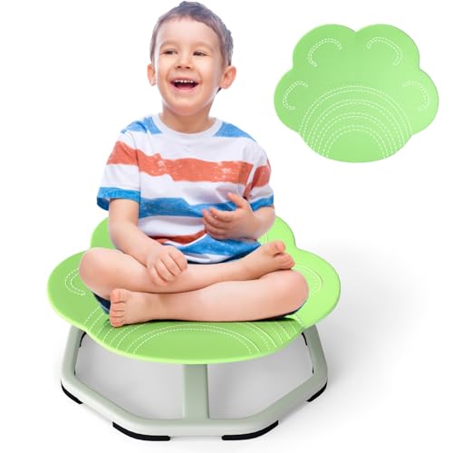 Costzon Sensory Chair, 360° Sit & Swivel Autistic Children Sensory Toy w/Non-Slip Metal Base for Training Body Coordination and Indoor Outdoor Use, Spinning Chair for Autistic Kids (Green,Cat Paw)