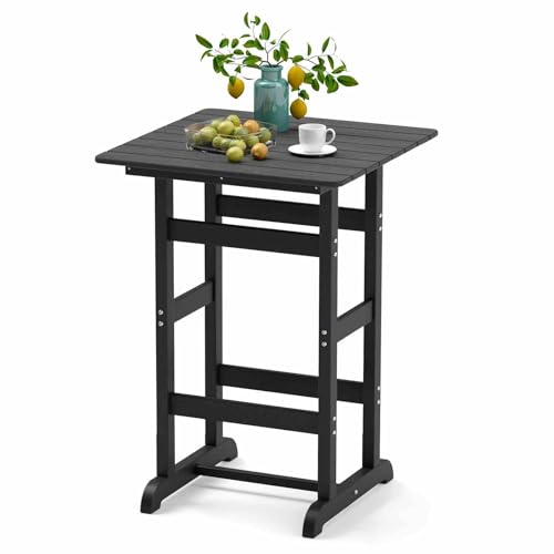 Costway 76cm x 76cm Square Bar Table, Patio HDPE Bar Height Dining Table w/Slatted Tabletop, Outdoor All-Weather High-Top Bistro Table for Poolside, Backyard, Balcony (Black)