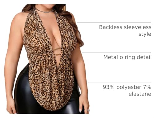 SHENHE Women's Plus Size Cheetah Print Halter Top Cowl Neck Sexy Club Tops by SHENHE - Used condition - US$22.32