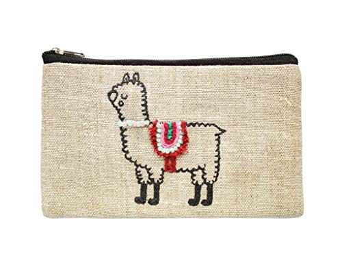 Alpaca coin purse Small embroidered llama wallet Linen zippered pouch for women Change wallet