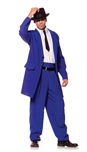 Zoot Suit - Blue Costume Men's Sharp and Stylish Party Suit Vintage Inspired Swing Dancer's Elongated Jacket, Baggy Pants and Faux Shirt Front with Tie