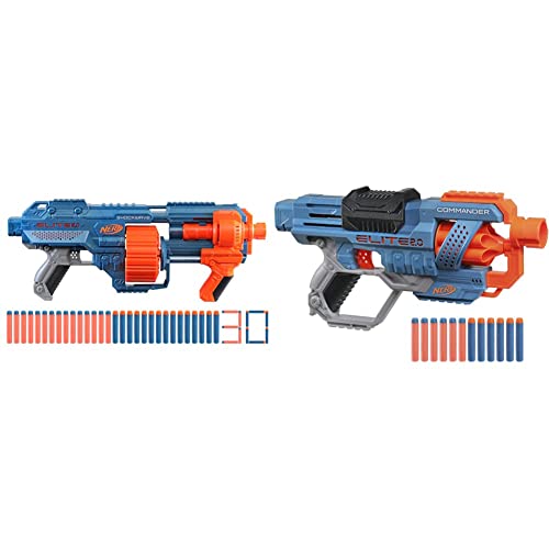 Hasbro E9527F03 Nerf Elite 2 Shockwave RD-15 Blaster & Elite 2 Commander RD-6 Blaster, 12 Nerf Darts, 6-Dart Rotationstrommel, Tactical Rail Steckschienen, Befestigungspunkte, 6.7 x 36.2 x 24.1 cm