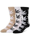 HUF Set 3 Pack Plantlife Marijuana Leaf Sock, Black/White/Oatmeal, O/S