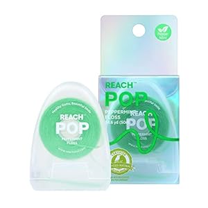 REACH POP Dental Floss, Peppermint, Plaque Remover for Teeth, Shred Resistant, Vegan Wax, Cruelty Free, Eco Friendly Packaging, Oral Care, PFAS Free, for Adults & Kids, 1 Pack, 54.6 yd
