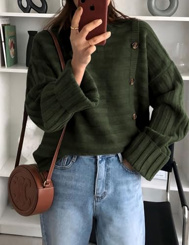 Image of PRETTYGARDEN Womens Sweaters Fall 2026 Casual Long Sleeve Crewneck Button Loose Winter Knit Pullover Sweater Tops