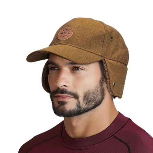 Tough Headwear - Dad Cap with Ear Flaps - Baseball Caps with Protection for Ears - Warm Earflap Hats for Cold Weather - Winter Fleece Lined Stylish Earflaps Hat with Brim Brown