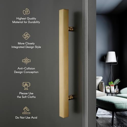 Image of LAPO 18 Inch Square Pull Handles for Main Doors | Stainless Steel Build Wardrobe Handles | Fits with 30-100mm Doors | Gold Finish | Compatible with Wooden & Glass Doors| 3 Year of Warranty