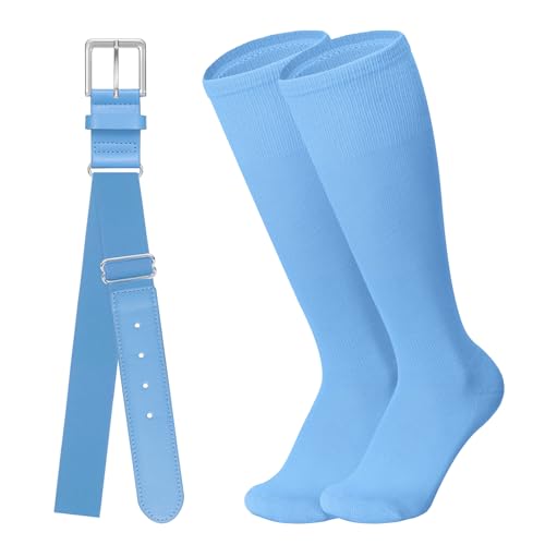 Leroci Baseball Belt and Baseball Socks Combo Set for Adult Men and Women Columbia Blue