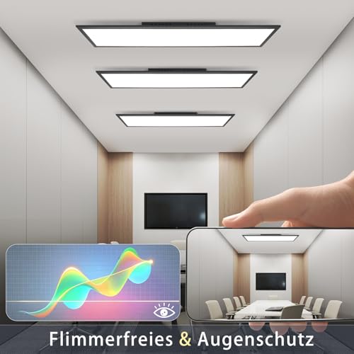 Lampe de cuisine LED 120x30 cm noire avec télécommande intensité variable 40W