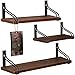TJ.MOREE - Juego de 3 estantes de baño para montar en la pared, estante de almacenamiento de pared de madera rústica para decoración de sala de estar, cocina, oficina - Marrón carbonizado