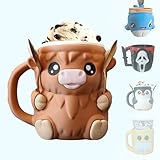 Highland Cow Ice Cream Holder, Fits 1 Pint Ice Cream Pint Holder, Cheese Mug Cup Holder for Kids & Adults Family Sharing with Spoon, Popsicle & Beer Cozy Mug Containers (highland cow)