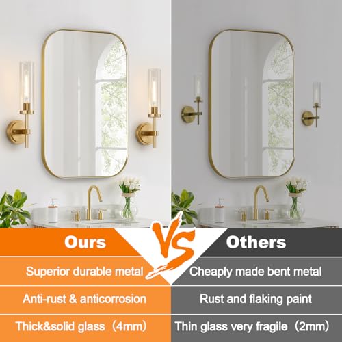 Image of [Hardwired] Wall Sconces Set of Two, Brushed Gold Bathroom Sconces with Clear Glass, Modern Wall Light Fixtures for Bathroom Mirror Vanity, Living Room, Bedroom, Hallway, Stairway, Cabinet, Foyer