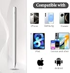 Universal Stylus Pen for iPad iPhone Android Tablets, No Bluetooth or Pairing Needed, USB-C Fast Charging, 4 LED Battery Indicators, Works with Most Touchscreen Devices, White