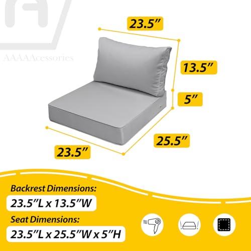 Image of AAAAAcessories Outdoor Deep Seat Cushions, Waterproof, Fade-Resistant Patio Furniture Replacement Cushions, 23.5 inch x 25.5 inch x 5 inch + 23.5 inch x 13.5 inch, Set of 2, Gray