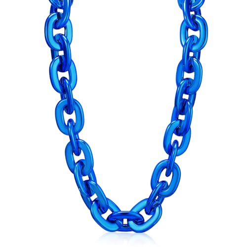 Remuuly Plastic Chain Necklace Chunky Big Fake Necklace Hip Hop Rapper Giant Turnover Chain Costume for Halloween(39 Inches Blue)