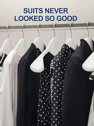 House Day Hochwertige Massivholz-Kleiderbügel für Frauen, breite Schulter, Holzbügel, Anzugbügel mit Rutschfester Hosenstange, Glatte Oberfläche, 360° drehbarer Haken für Kleid, 6 Stück, Weiß