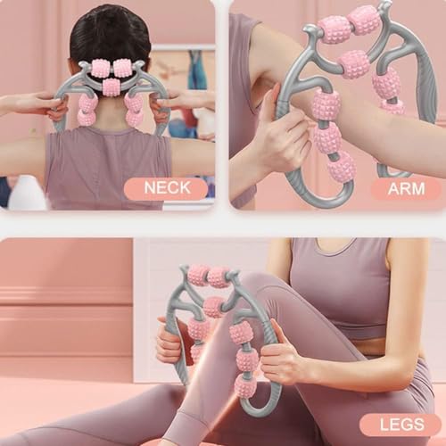 TOMOO 4 ruedas masajeador muscular con pinzas circulares para piernas - masajeador muscular 360° para piernas, cuello, manos, brazo, relajante muscular para deportes al aire libre, yoga y musculación (9 ruedas) miniatura 2