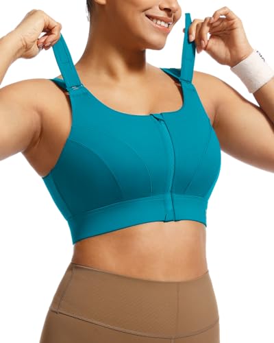 Image of Adjustable High Impact Sports Bras for Women Zip Front Full Coverage and Lift Padded Compression Tops