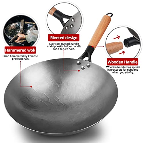 Wok de hierro sin recubrimiento artesanal para cocina a gas miniatura 2